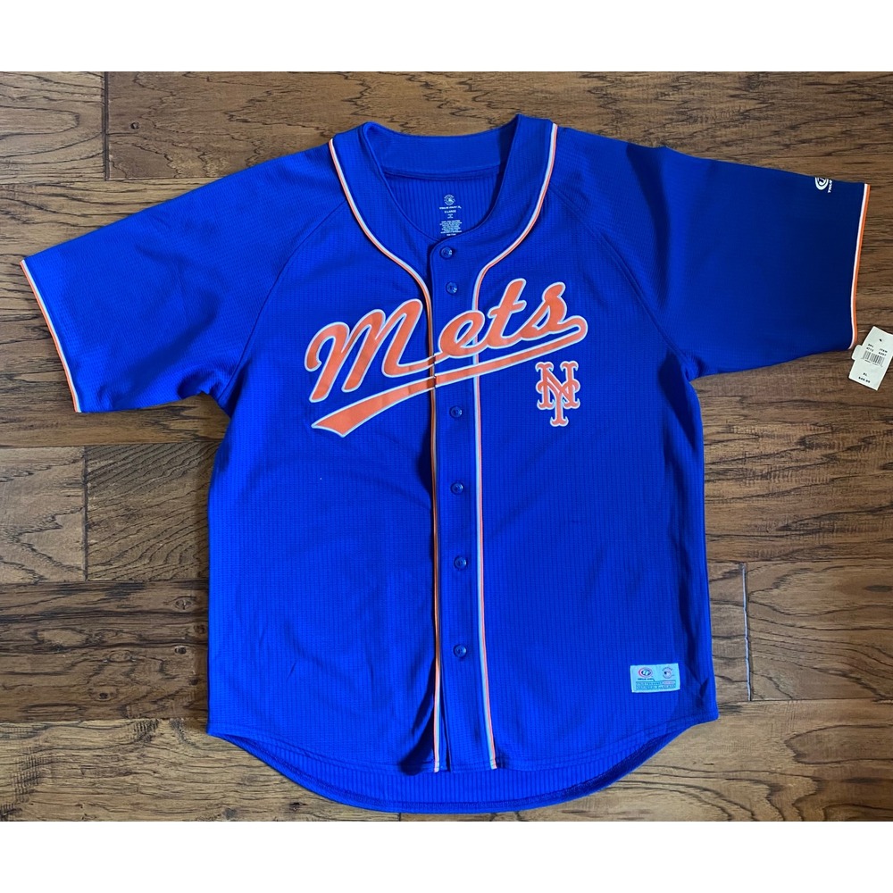 New York Mets MLB Baseball Jersey Mens XL Blue True Fan Button Front Mesh New